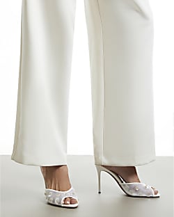 White Flower Mesh Mule Heels