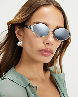 Silver Slim Hexagonal Sunglasses
