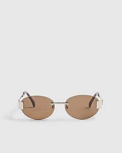 Brown Frameless Round Slim Sunglasses