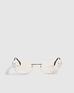Silver Frameless Round Slim Sunglasses