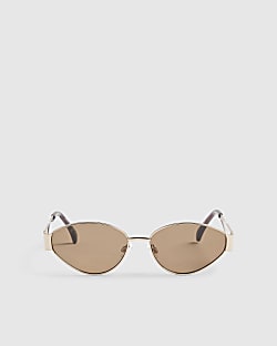 Brown Cat Eye Metal Slim Sunglasses