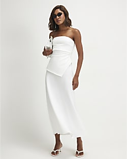 Cream Bandeau Hybrid Maxi Dress