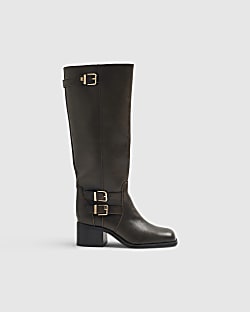Brown Buckle High Leg Boots