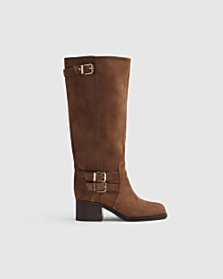Brown Buckle High Leg Boots