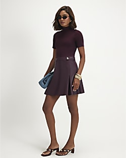 Burgundy Faux Leather Skater Dress