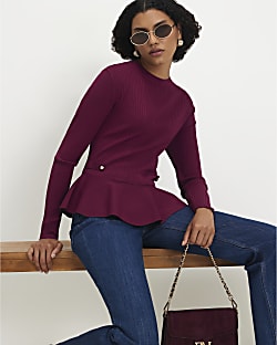 Red Knit Peplum Top