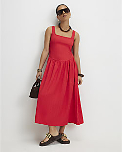 Petite Red Textured Midi Dress