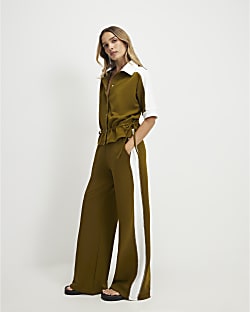 Khaki Premium Blocked Wide Leg Trousers