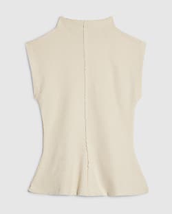 Petite Cream Textured Grown On Neck Top