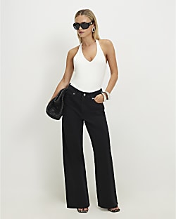 Petite Black Relaxed Straight Leg Jeans