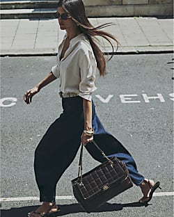 Black RR Quilt Large Chain Handle Tote Bag | River Island
