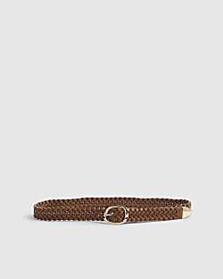 Brown Faux Leather Braided Belt