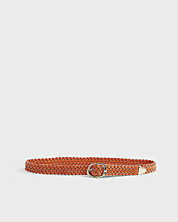 Orange Faux Leather Braided Belt