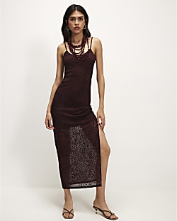 Red Sleeveless Devore Maxi Dress