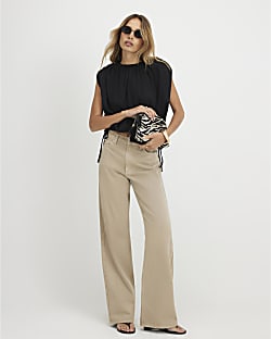 Beige Relaxed Straight Leg Jeans