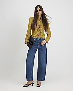 Blue Twist Seam Barrel Leg Jeans