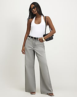 Petite Grey Relaxed Straight Leg Jeans