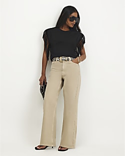 Petite Beige Relaxed Straight Leg Jeans