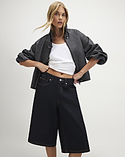 Grey Funnel Neck Bubble Hem Bomber Jacket