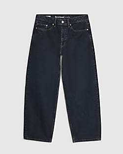 Petite Blue Mid Rise Core Barrel Leg Jeans