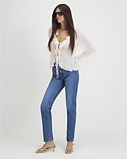 Blue High Waisted Slim Fit Jeans