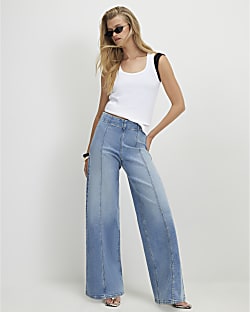 Blue Pull On Palazzo Jeans