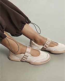 Pink Ruched Strap Sneakerina Ballet Trainers