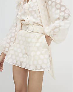 Cream Belted Polka Dot Shorts