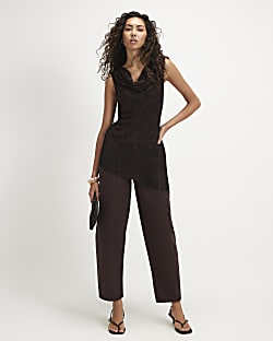 Brown Mid Rise Barrel Leg Jeans