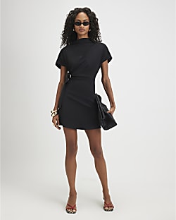 Black Crepe Snaffle Detail Mini Dress