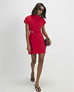 Red Crepe Snaffle Detail Mini Dress