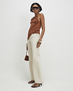 Brown Beaded Strap Cami Top