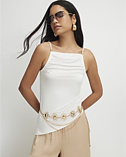 Cream Beaded Strap Cami Top