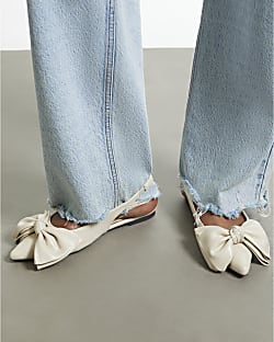 Cream Wide Fit Bow Point Slingback Shoes
