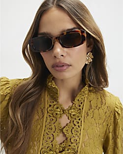 Tortoise Rectangle Slim Sunglasses
