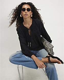 Black Smock Yoke Blouse