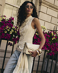 Cream Sleeveless Stand Up Collar Drummer Top