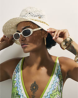 Cream Cut Out Studded Band Fedora Hat