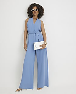 Blue 80s Wide Leg Jumpsuit