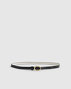 Black Oval Buckle Slim Belt