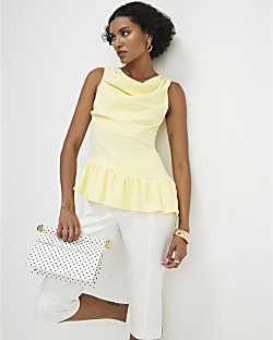 Yellow Cowl Neck Peplum Top