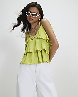 Green Rib Ruffle Cami Top