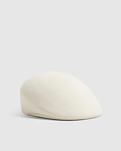 White Wool Felt Flat Cap