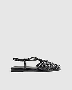 Black Leather Caged Sandals