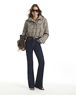 Navy High Waisted Slim Fit Flared Jeans