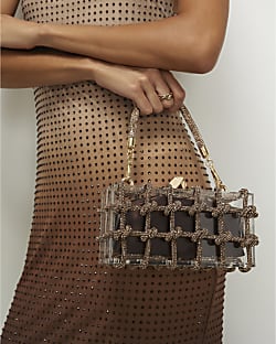 Brown Diamante Rope Clear Clutch Bag