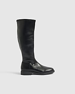Black Faux Leather Knee High Boots