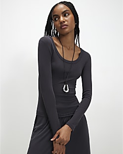 Grey Soft Touch Scoop Neck Long Sleeve Top