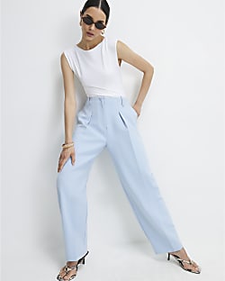 Blue Barrel Leg Trousers