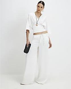 White Kimono Sleeve Jersey T-shirt